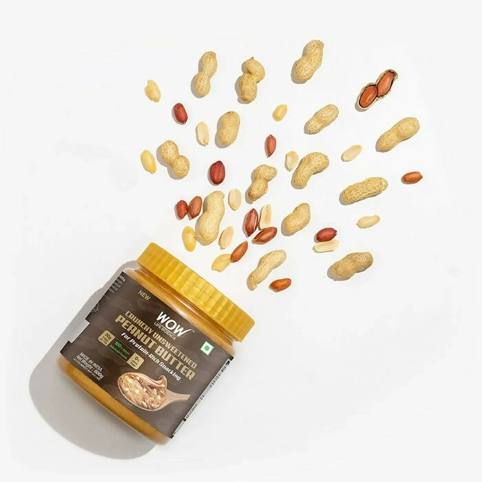 Wow Life Science Crunchy Unsweetened Peanut Butter - Swadesiicart