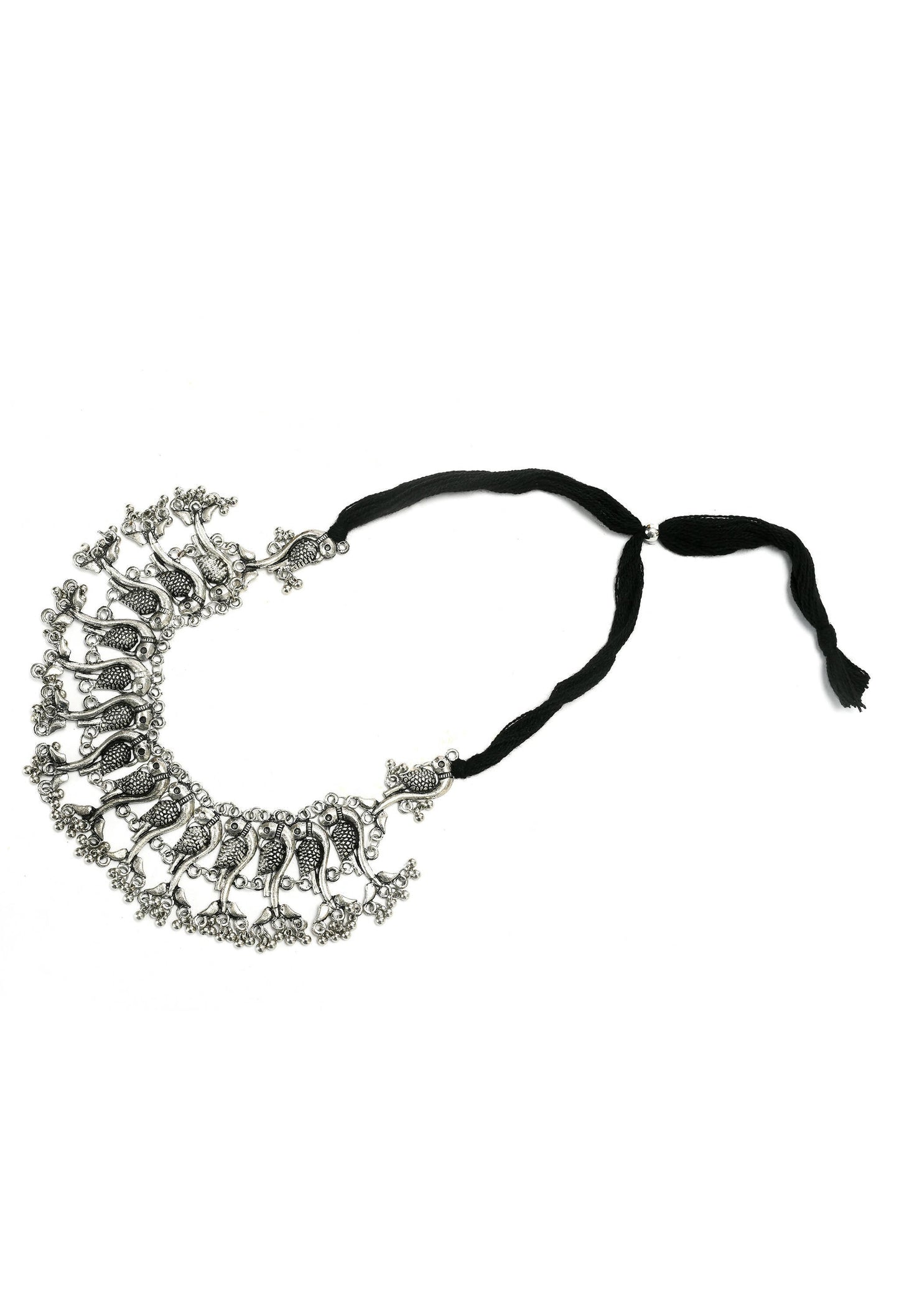 Mominos Fashion Johar Kamal Oxidised Silver-Plated Brass Finish Peacock Choker For Women (Silver) | Swadesiicart