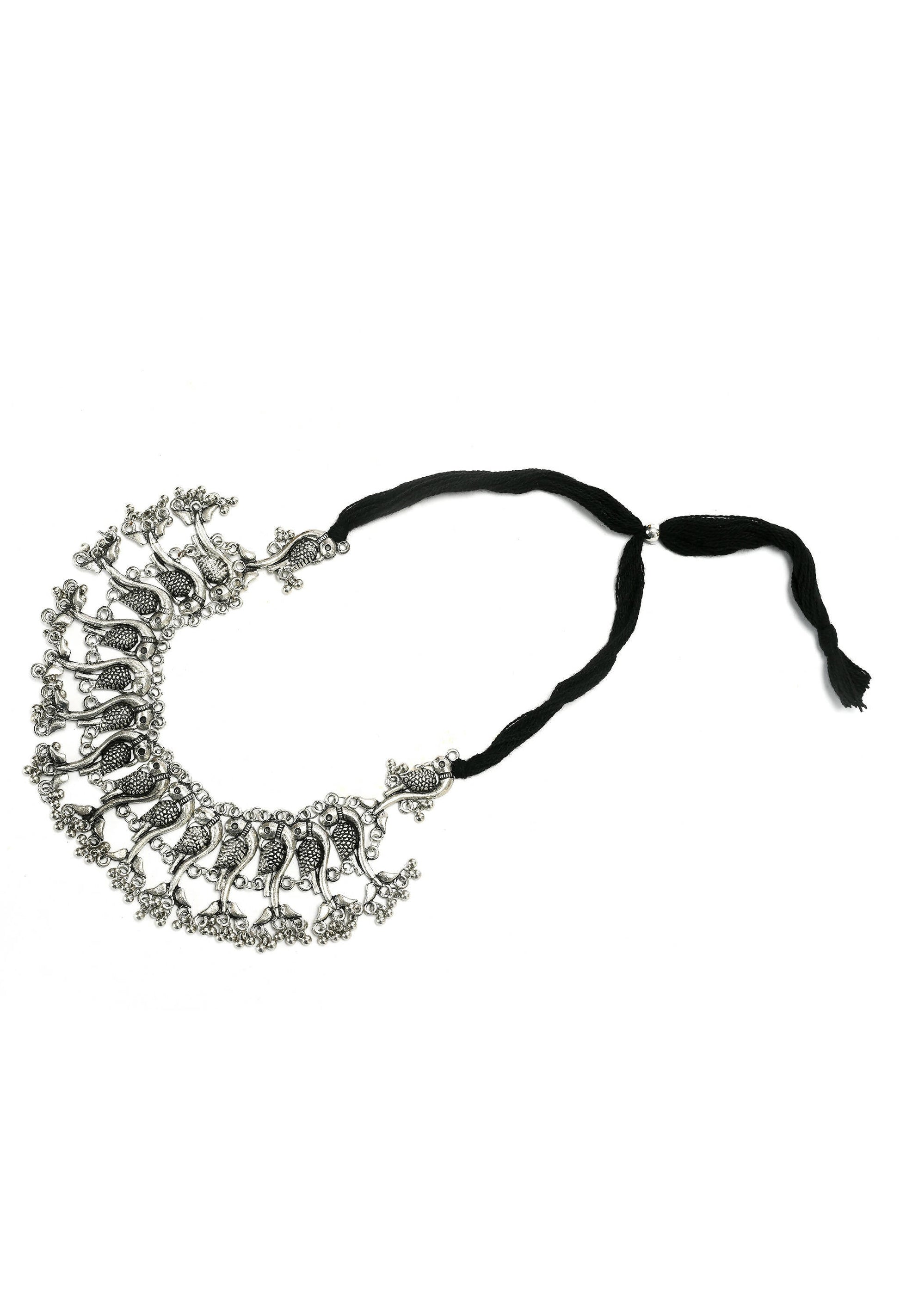 Mominos Fashion Johar Kamal Oxidised Silver-Plated Brass Finish Peacock Choker For Women (Silver) | Swadesiicart