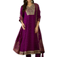 The52 Wine Women's Gorgeous Embroidered Work Vichitra Silk Fabric Flared Kurta Pant and Dupatta Set - Swadesiicart