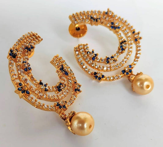 Blue AD Designer Pearl Drop Earrings | Swadesiicart