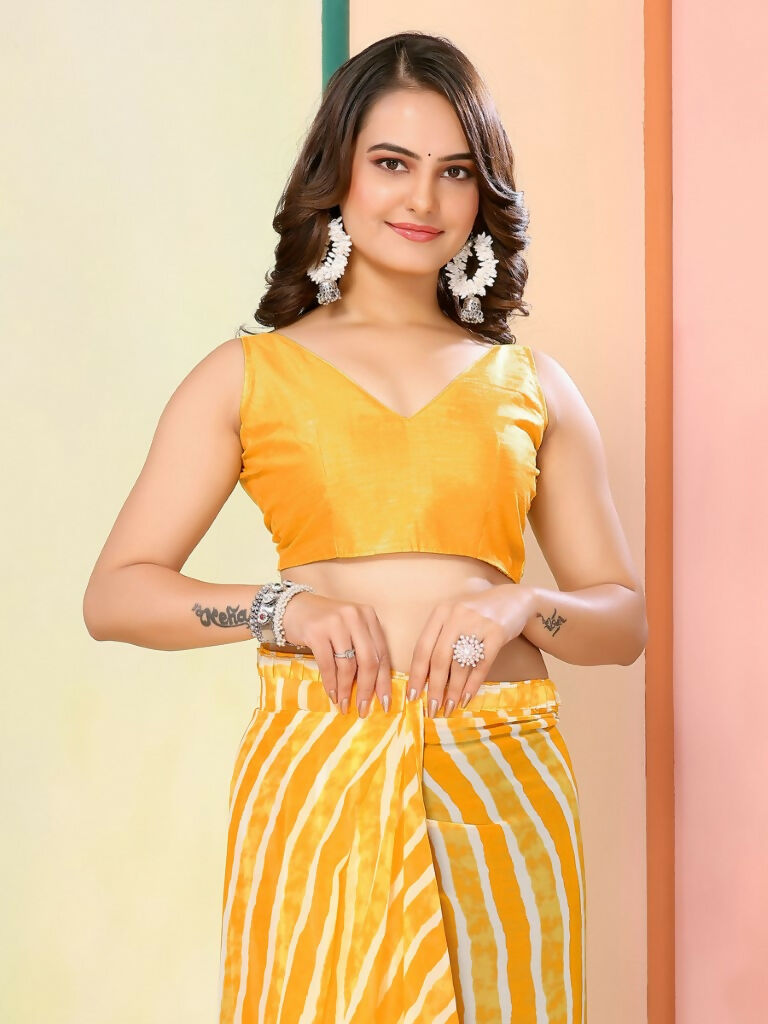 Yellow Georgette Designer Printed Ready To Wear Saree - Elite | Swadesiicart