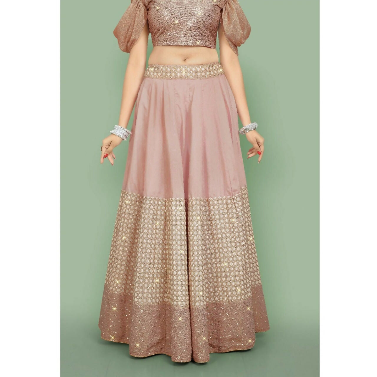 Jyoti Fashion Dusty Rose Pink Dori with Zari Thread Sequence Embroidery Cotton Silk Lehenga Choli with Dupatta | Swadesiicart