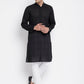 Even Apparels Pure Cotton Men's Kurta in Black Color With Band Collar | Swadesiicart