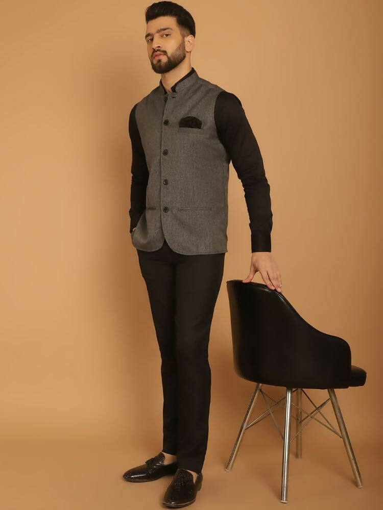 Even Apparels Nehru Jacket With Welt Pockets - Grey | Swadesiicart