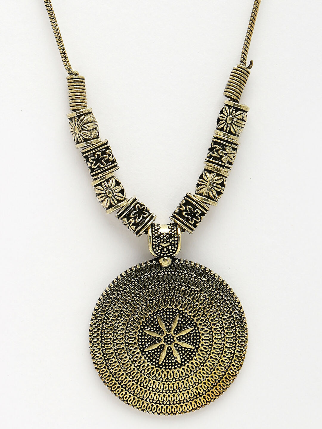 NVR Women's Gold-Polished Circular Shape Pendant with Chain | Swadesiicart