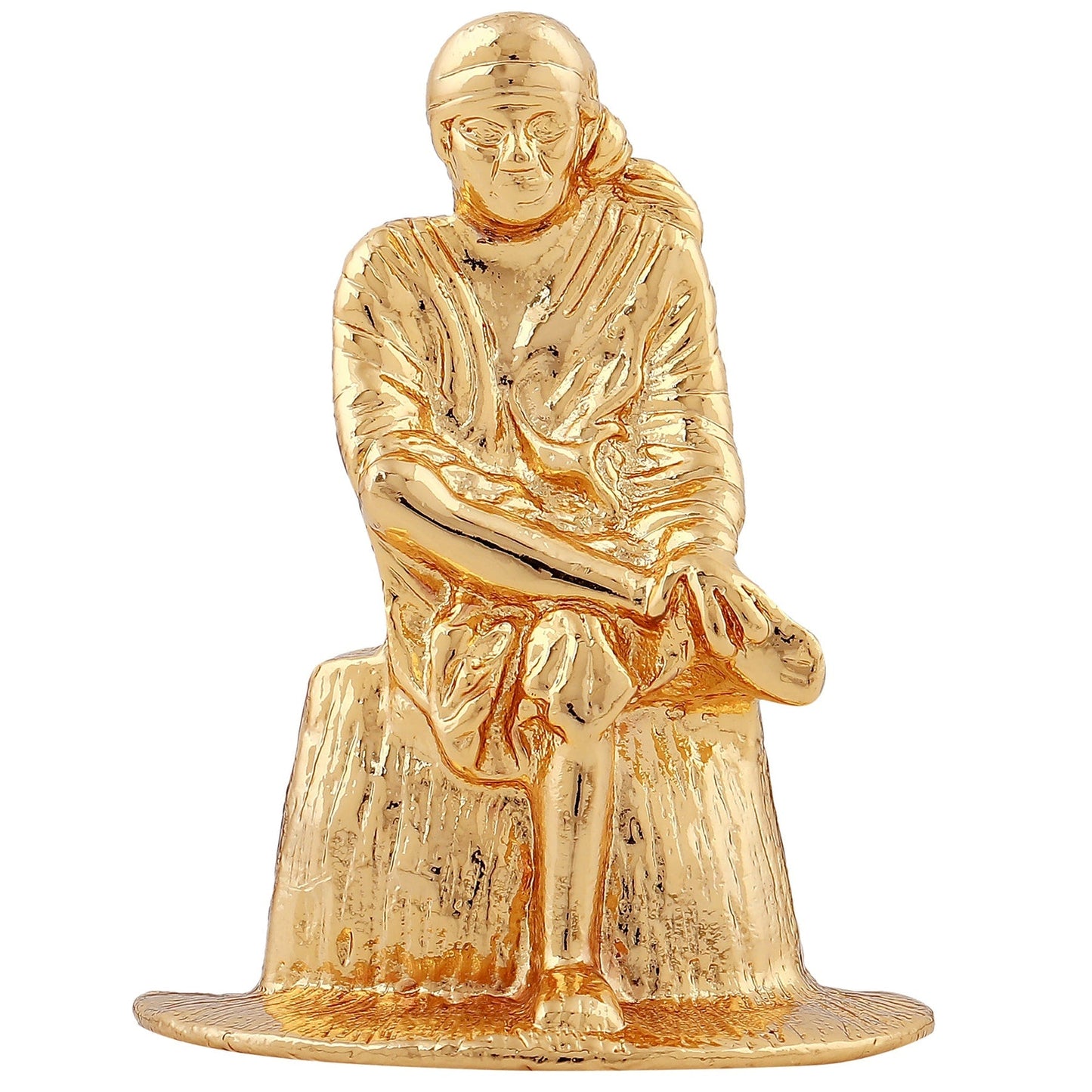 Estele Gold-Polished Divine Sirdi Sai Baba Idol with Sitting Position for Pooja/Gifts/Car decor - Swadesiicart