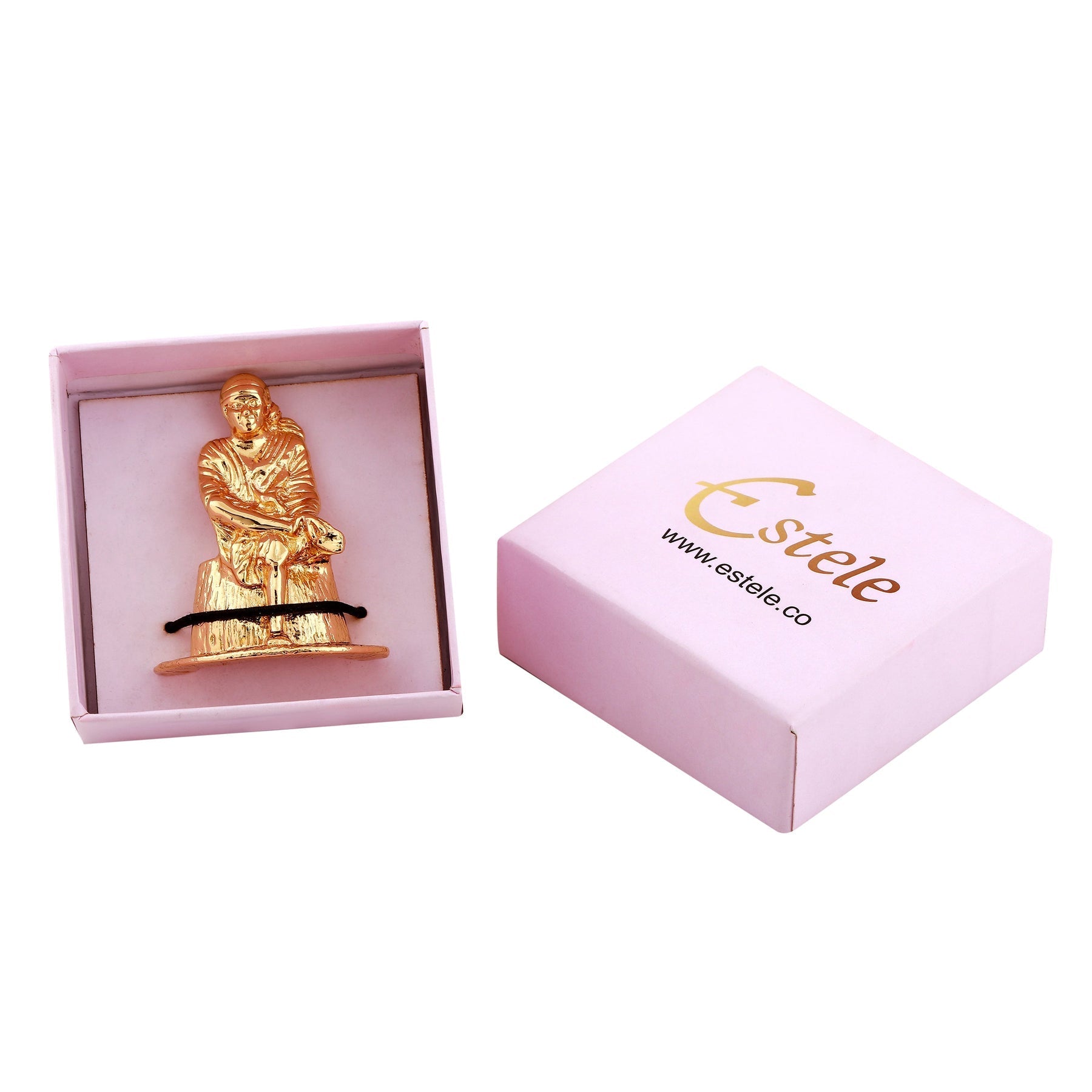 Estele Gold-Polished Divine Sirdi Sai Baba Idol with Sitting Position for Pooja/Gifts/Car decor - Swadesiicart