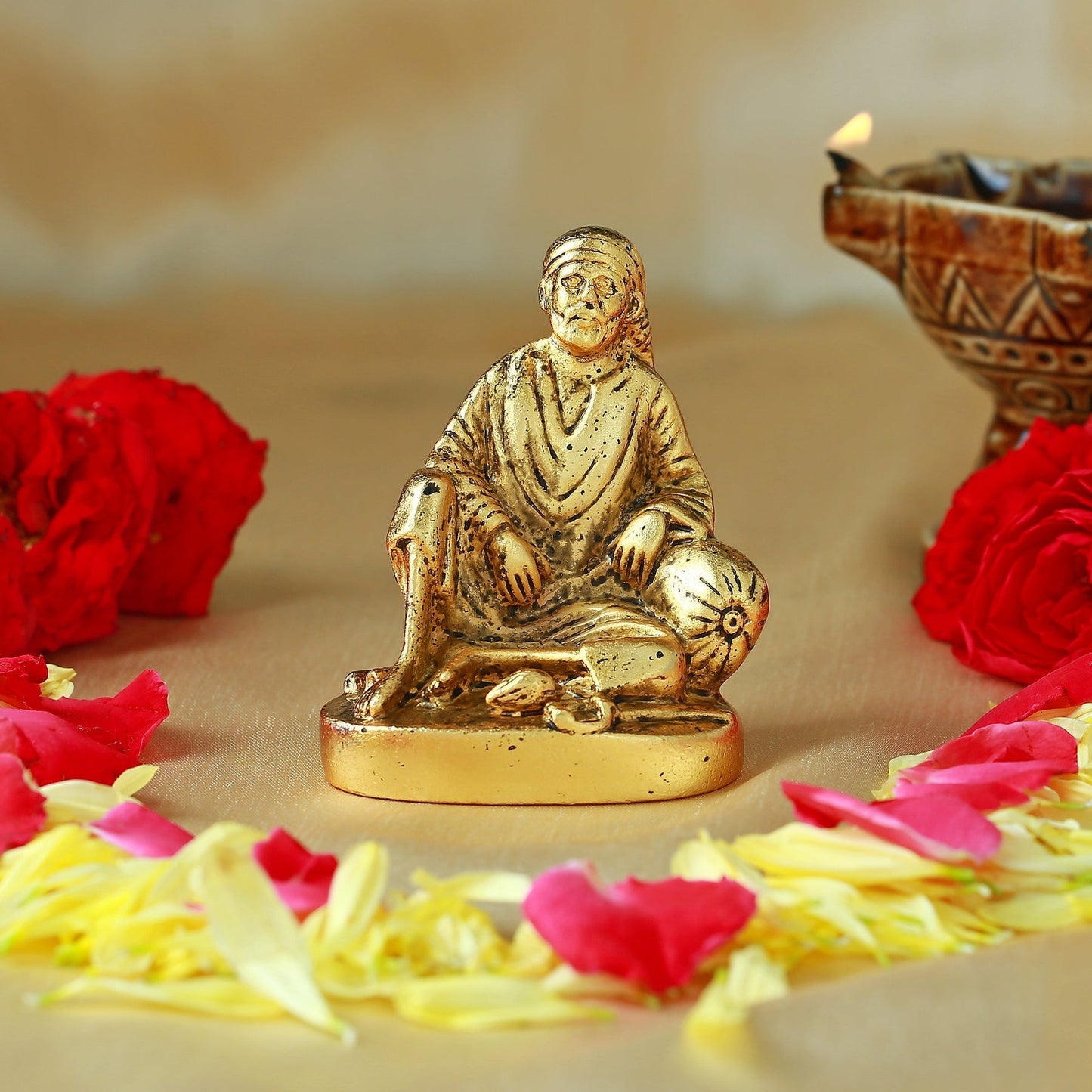 Estele God-Plated Sirdi Wale Sai Baba Idol for Home/Car decor - Swadesiicart