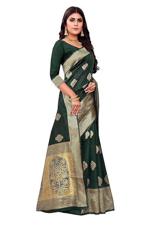Vamika Weaving Banarasi Jacquard Green Kanjivaram Saree | Swadesiicart