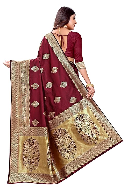 Vamika Weaving Banarasi Jacquard Maroon Kanjivaram Saree | Swadesiicart