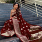 Vamika Weaving Banarasi Jacquard Maroon Kanjivaram Saree | Swadesiicart