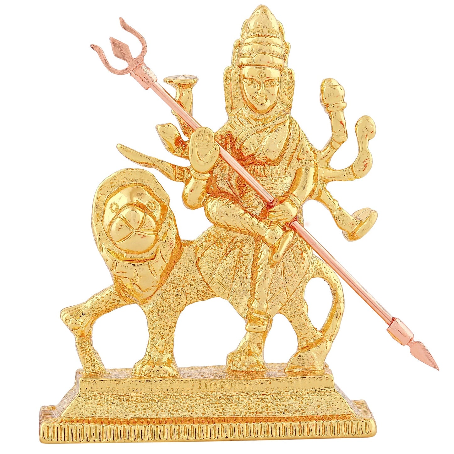 Estele Gold-Polished Durga Ma Idol with sitting on lion for Pooja & Car decor - Swadesiicart