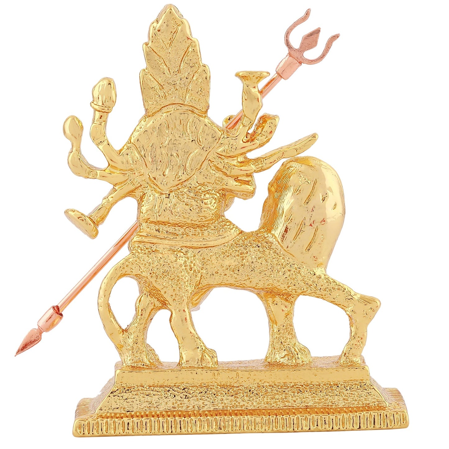 Estele Gold-Polished Durga Ma Idol with sitting on lion for Pooja & Car decor - Swadesiicart