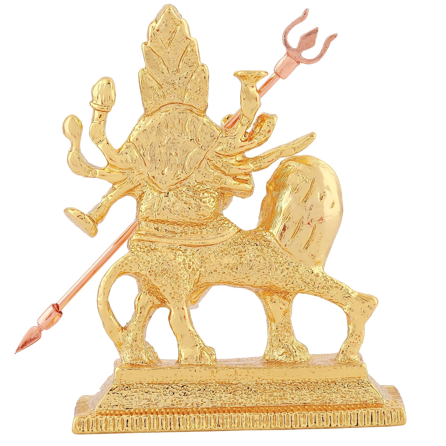 Estele Gold-Polished Durga Ma Idol with sitting on lion for Pooja & Car decor - Swadesiicart
