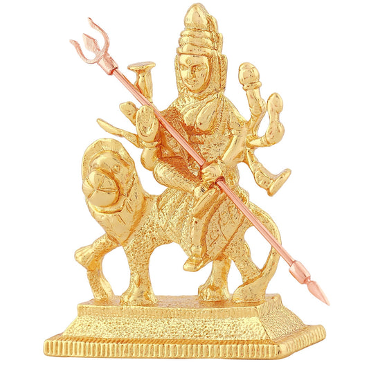 Estele Gold-Polished Durga Ma Idol with sitting on lion for Pooja & Car decor - Swadesiicart