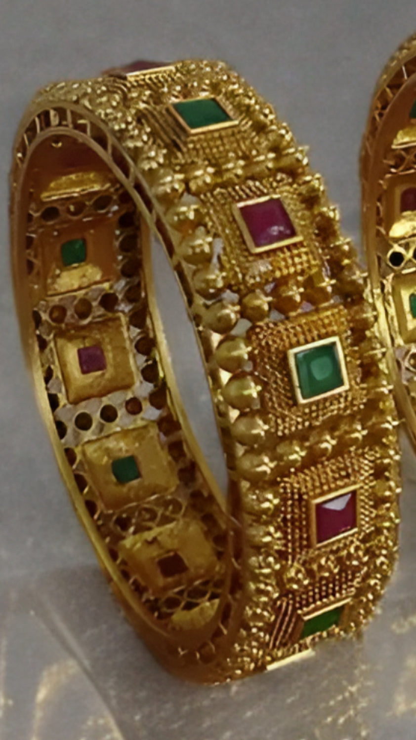 Jewel City Traditional Gold-Plated Temple Design Bangles Ethnic Kada Style Bangles with Red & Green Stones Indian Bridal Jewelry | Swadesiicart