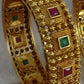 Jewel City Traditional Gold-Plated Temple Design Bangles Ethnic Kada Style Bangles with Red & Green Stones Indian Bridal Jewelry | Swadesiicart