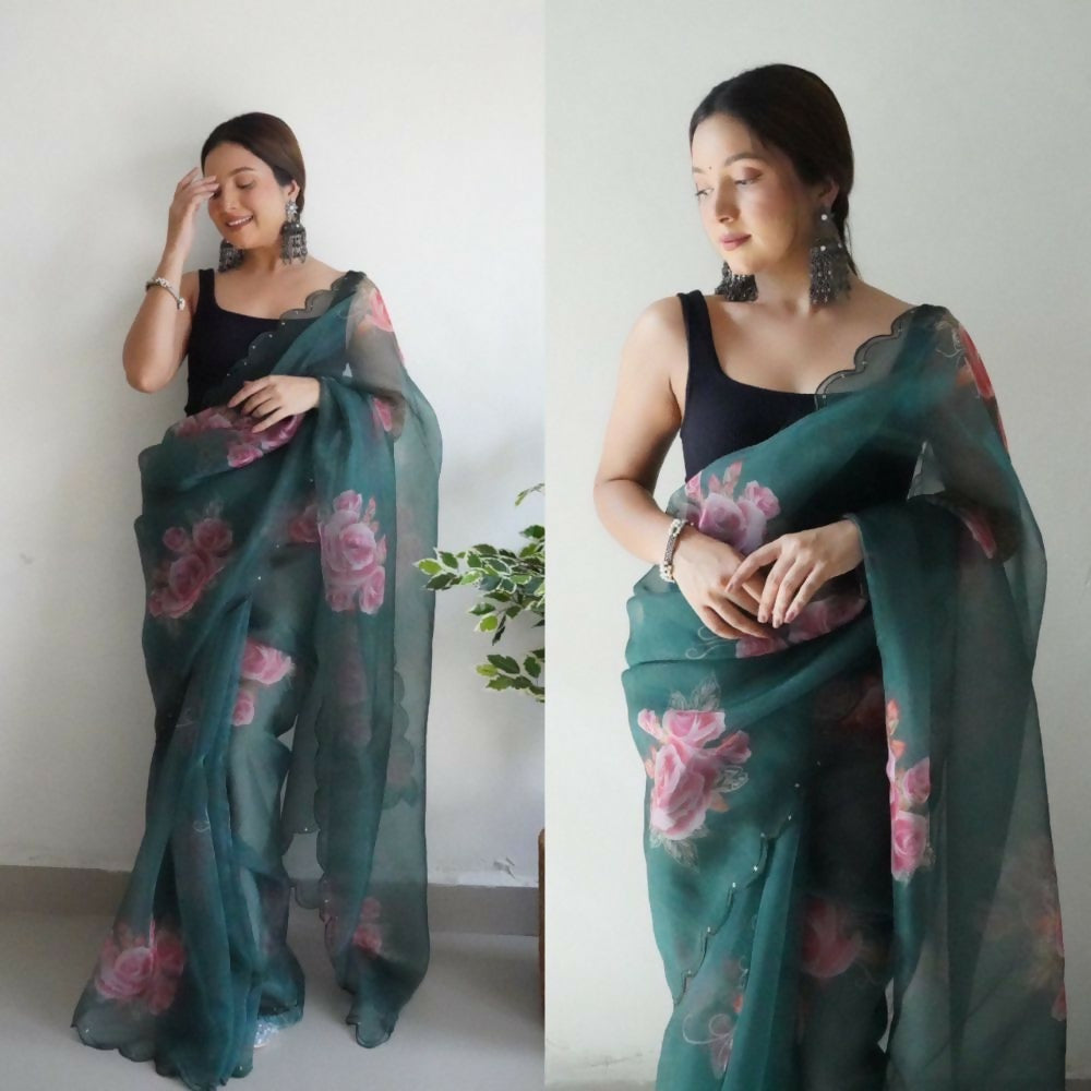 Vamsee Rency Rama Organza Saree - Swadesiicart