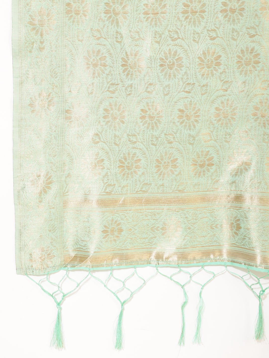 Janasya Sea Green Chanderi Silk Polka Design Woven Design Saree | Swadesiicart