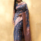 Janasya Dark Grey Chanderi Silk Ethnic Motifs Woven Design Saree | Swadesiicart