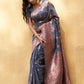 Janasya Dark Grey Chanderi Silk Ethnic Motifs Woven Design Saree | Swadesiicart