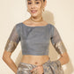 Janasya Grey Chanderi Silk Floral Woven Design Saree | Swadesiicart