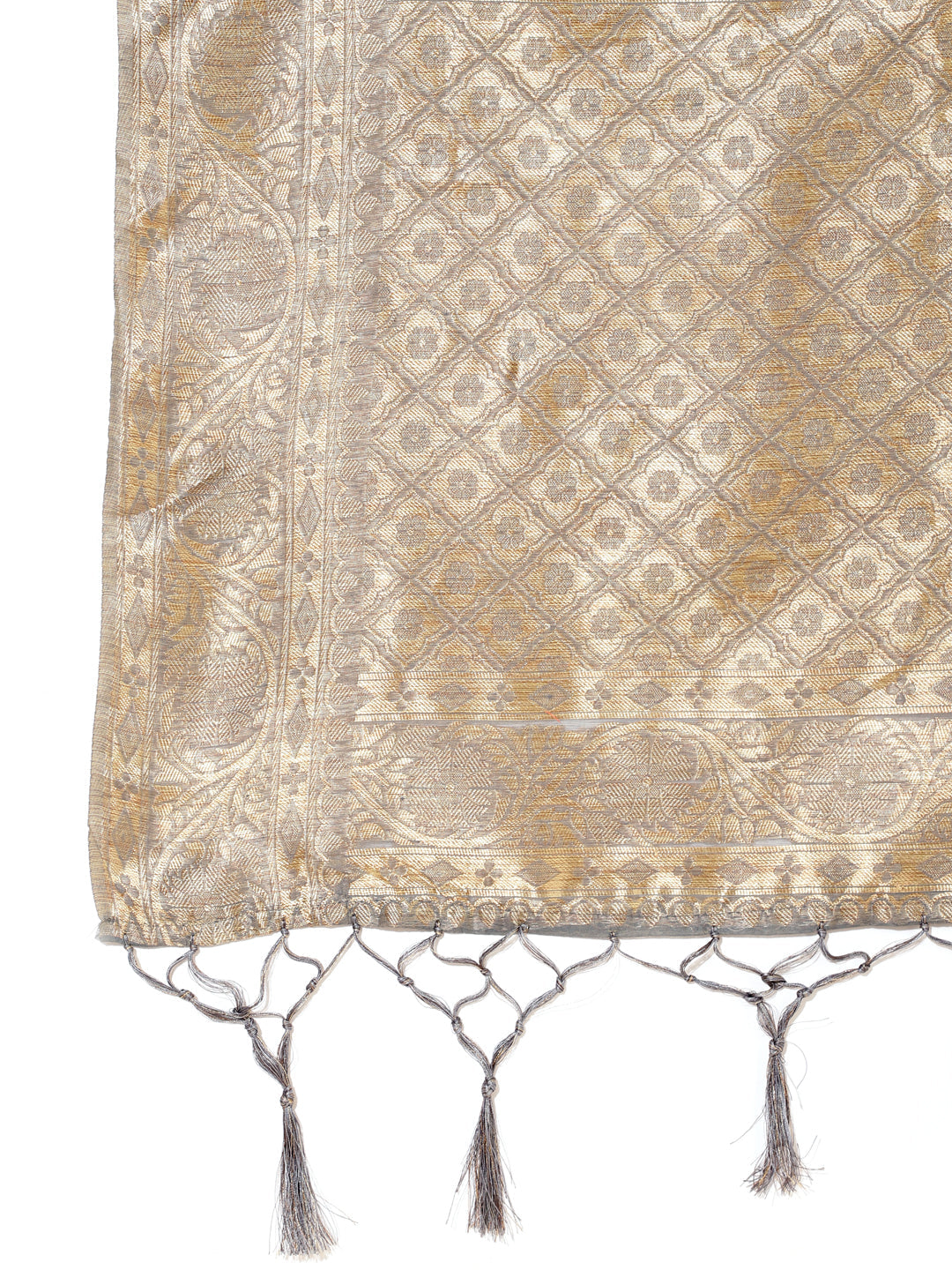 Janasya Grey Chanderi Silk Floral Woven Design Saree | Swadesiicart