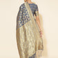 Janasya Grey Chanderi Silk Geometric Design Woven Design Saree | Swadesiicart