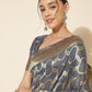 Janasya Grey Chanderi Silk Geometric Design Woven Design Saree | Swadesiicart