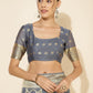 Janasya Grey Chanderi Silk Geometric Design Woven Design Saree | Swadesiicart