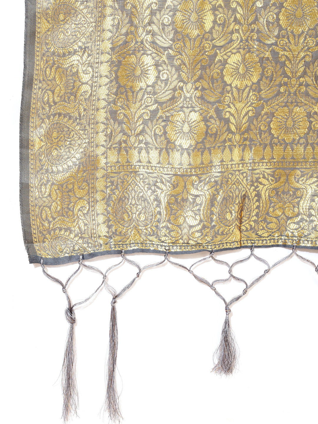 Janasya Grey Chanderi Silk Geometric Design Woven Design Saree | Swadesiicart