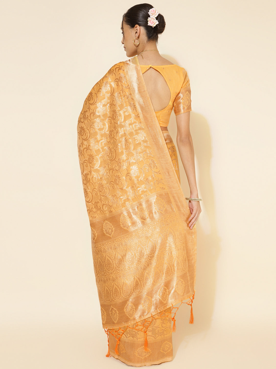 Janasya Light Yellow Chanderi Silk Woven Ethnic Motifs Chanderi Silk Saree | Swadesiicart