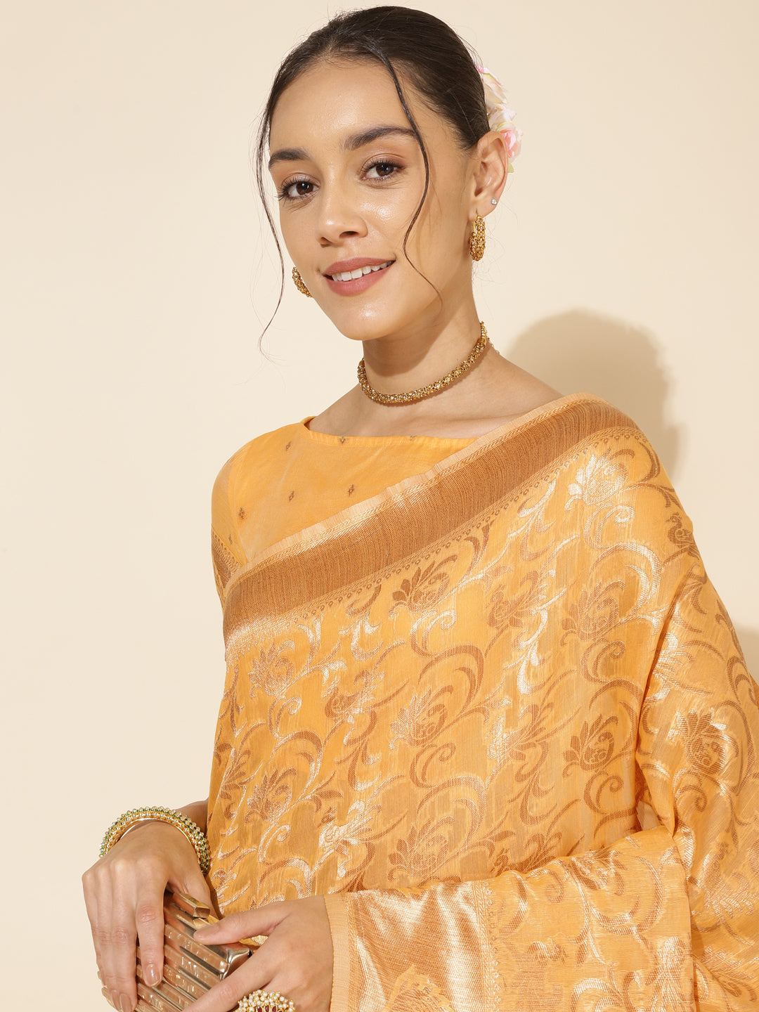 Janasya Light Yellow Chanderi Silk Woven Ethnic Motifs Chanderi Silk Saree | Swadesiicart