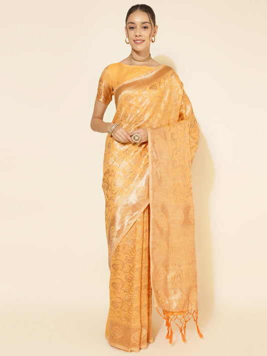 Janasya Light Yellow Chanderi Silk Woven Ethnic Motifs Chanderi Silk Saree | Swadesiicart