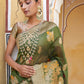 Janasya Mehendi Green Organza Woven Ethnic Kanjeevaram Saree | Swadesiicart