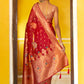 Janasya Red Organza Woven Leheriya Kanjeevaram Saree | Swadesiicart