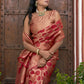 Janasya Red Organza Woven Ethnic Motifs Kanjeevaram Saree | Swadesiicart