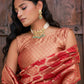 Janasya Red Organza Woven Ethnic Motifs Kanjeevaram Saree | Swadesiicart