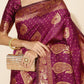 Janasya Wine Banarasi Silk Woven Ethnic Motifs Banarasi Silk Saree | Swadesiicart