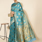 Janasya Turquoise Blue Banarasi Silk Woven Ethnic Motifs Banarasi Silk Saree | Swadesiicart