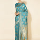 Janasya Turquoise Blue Banarasi Silk Woven Ethnic Motifs Banarasi Silk Saree | Swadesiicart