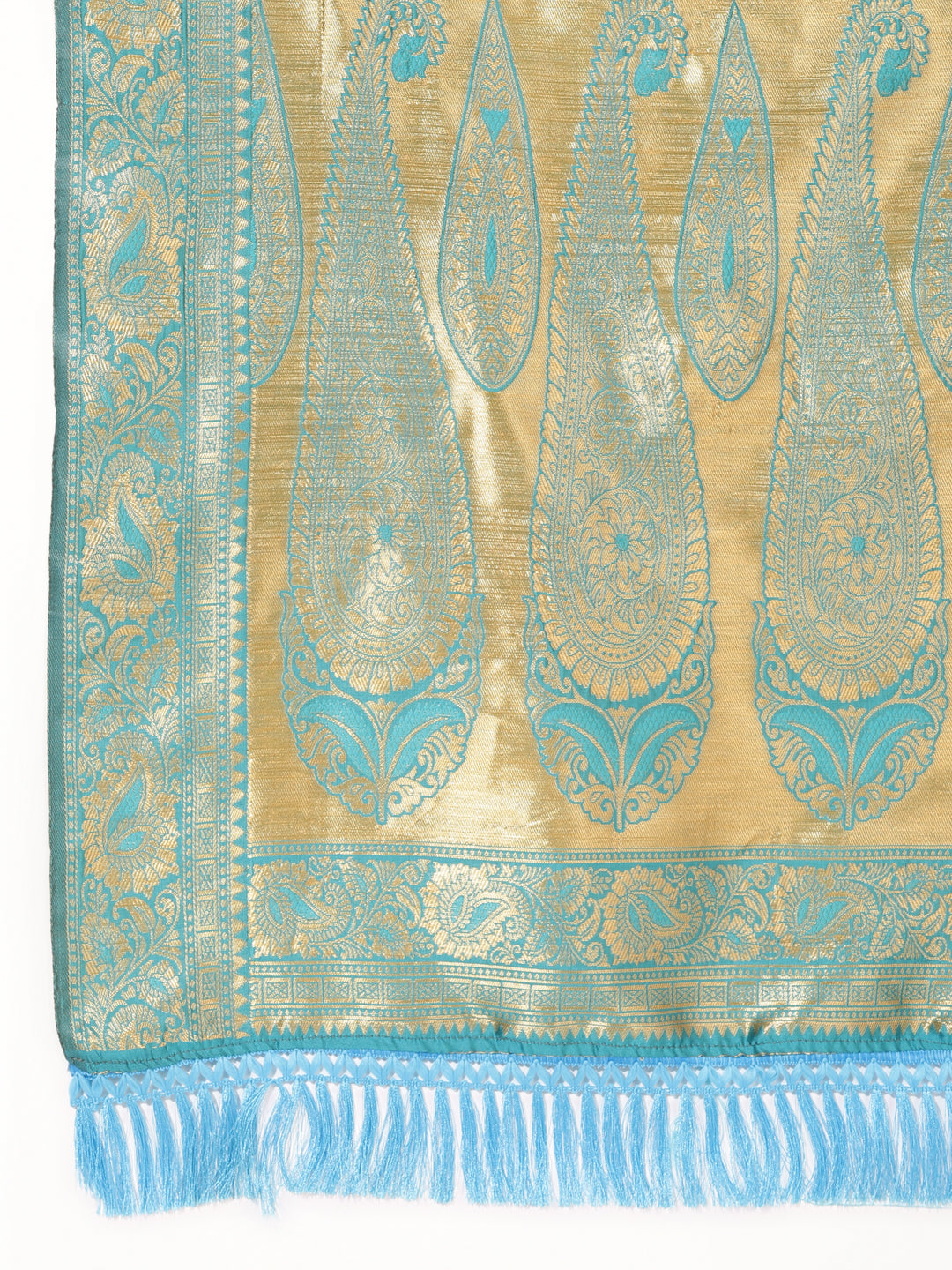 Janasya Turquoise Blue Banarasi Silk Woven Ethnic Motifs Banarasi Silk Saree | Swadesiicart