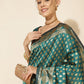 Janasya Peacock Green Silk Woven Ethnic Motifs Banarasi Silk Saree | Swadesiicart
