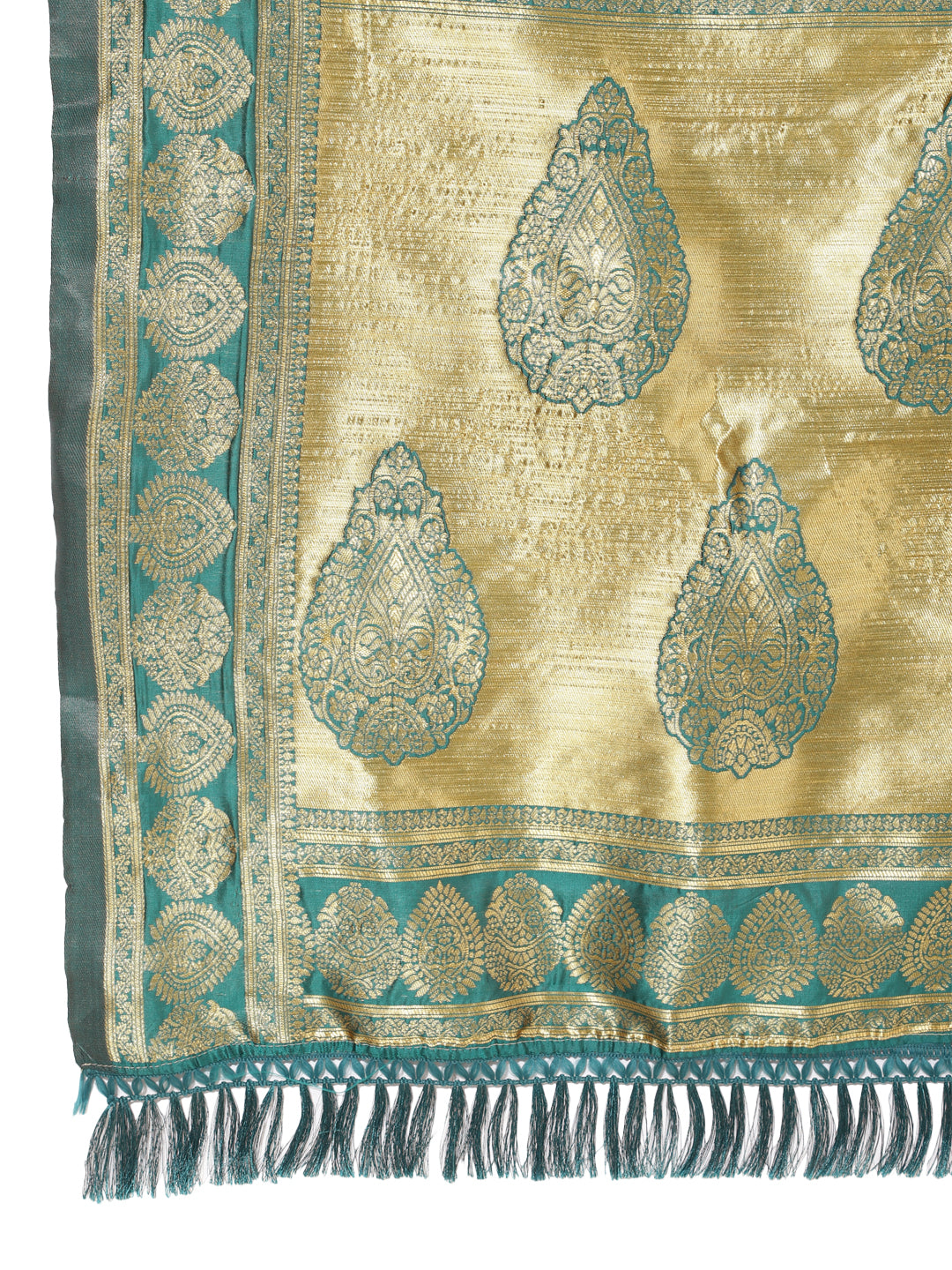Janasya Peacock Green Silk Woven Ethnic Motifs Banarasi Silk Saree | Swadesiicart
