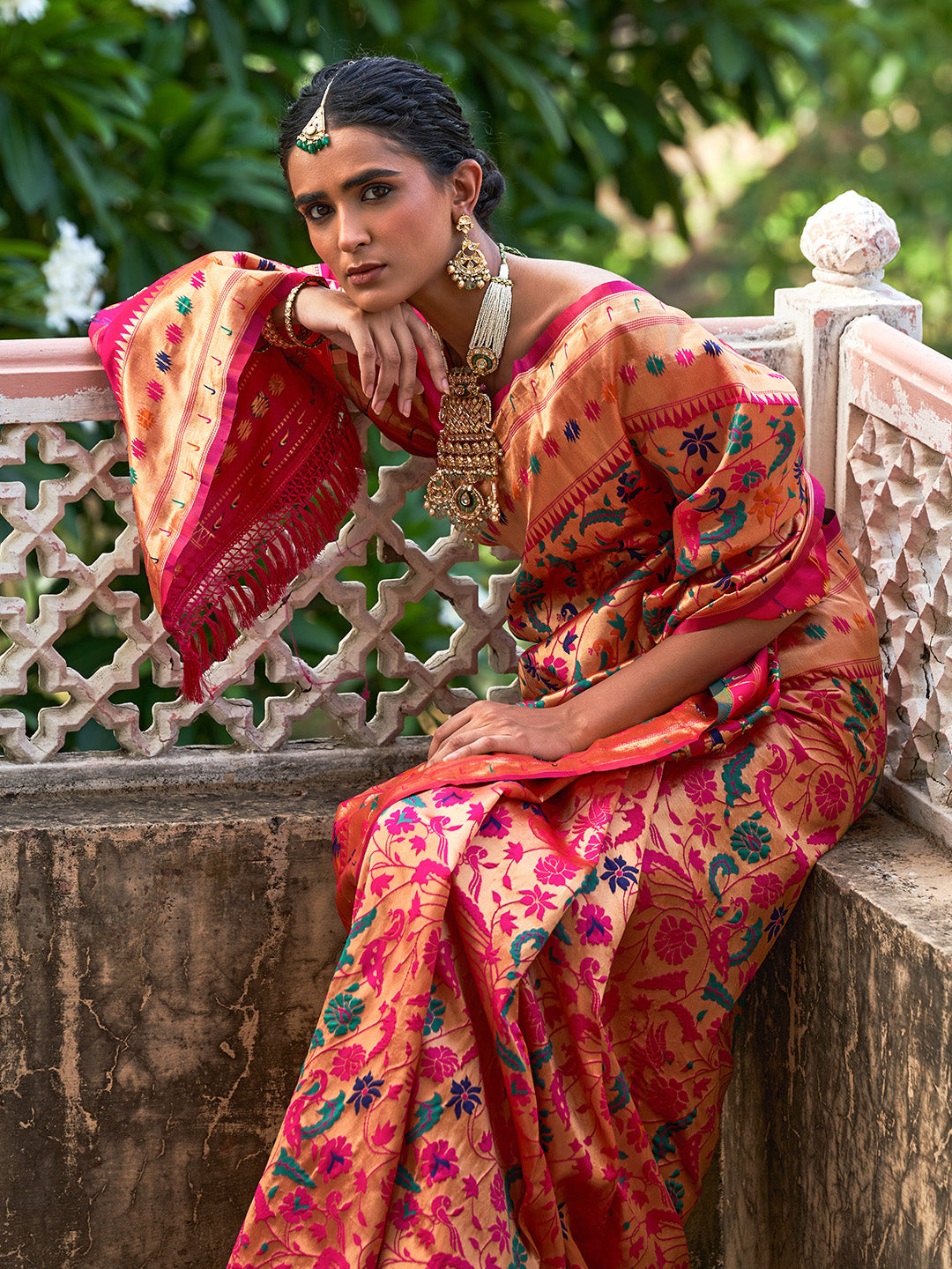 Janasya Pink Paithani Silk Woven Bagh Design Paithani Silk Saree | Swadesiicart
