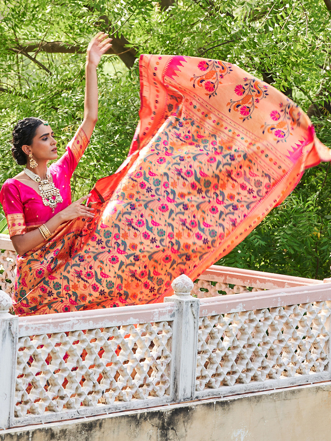 Janasya Pink Paithani Silk Woven Bagh Design Paithani Silk Saree | Swadesiicart