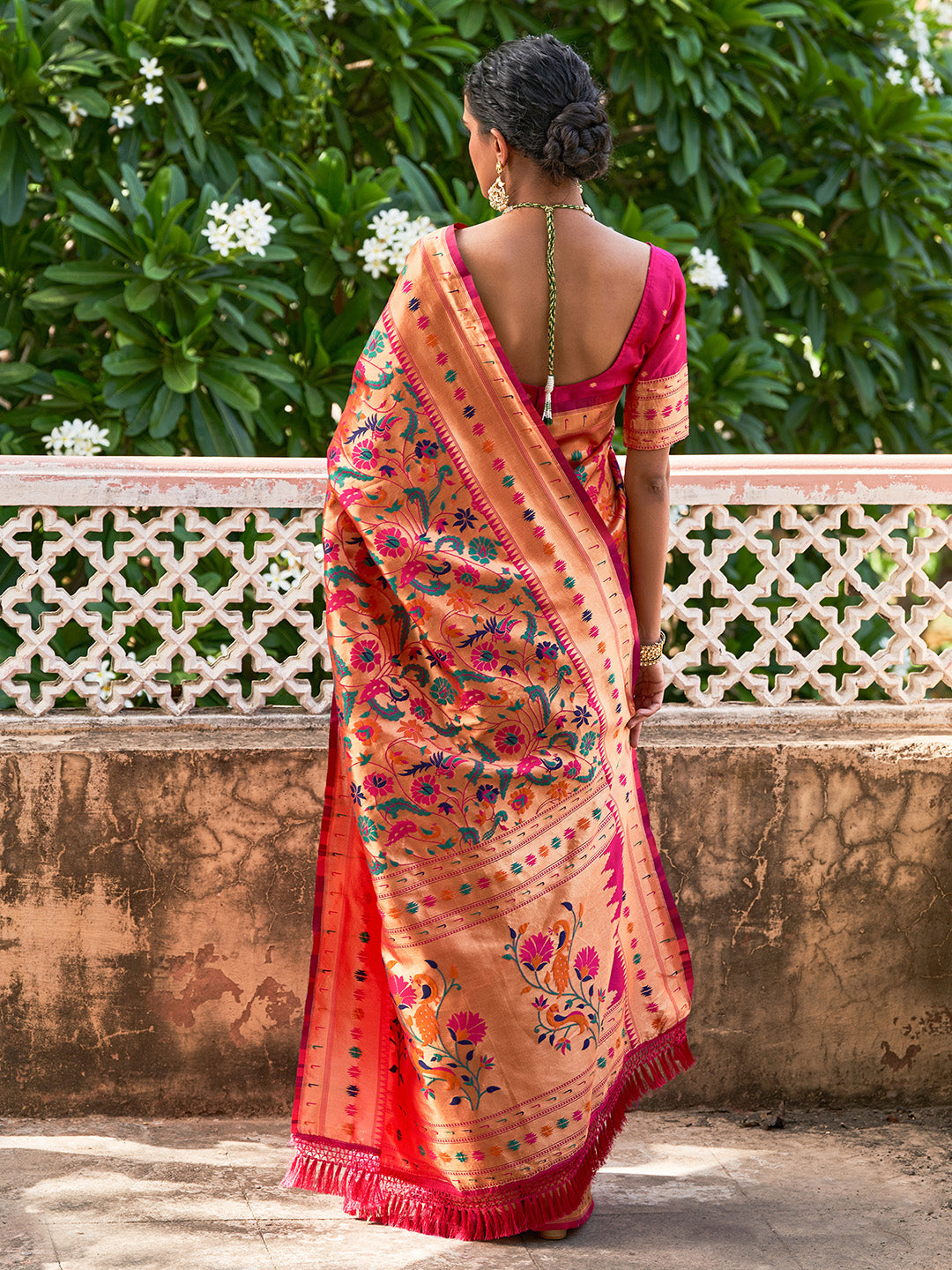 Janasya Pink Paithani Silk Woven Bagh Design Paithani Silk Saree | Swadesiicart
