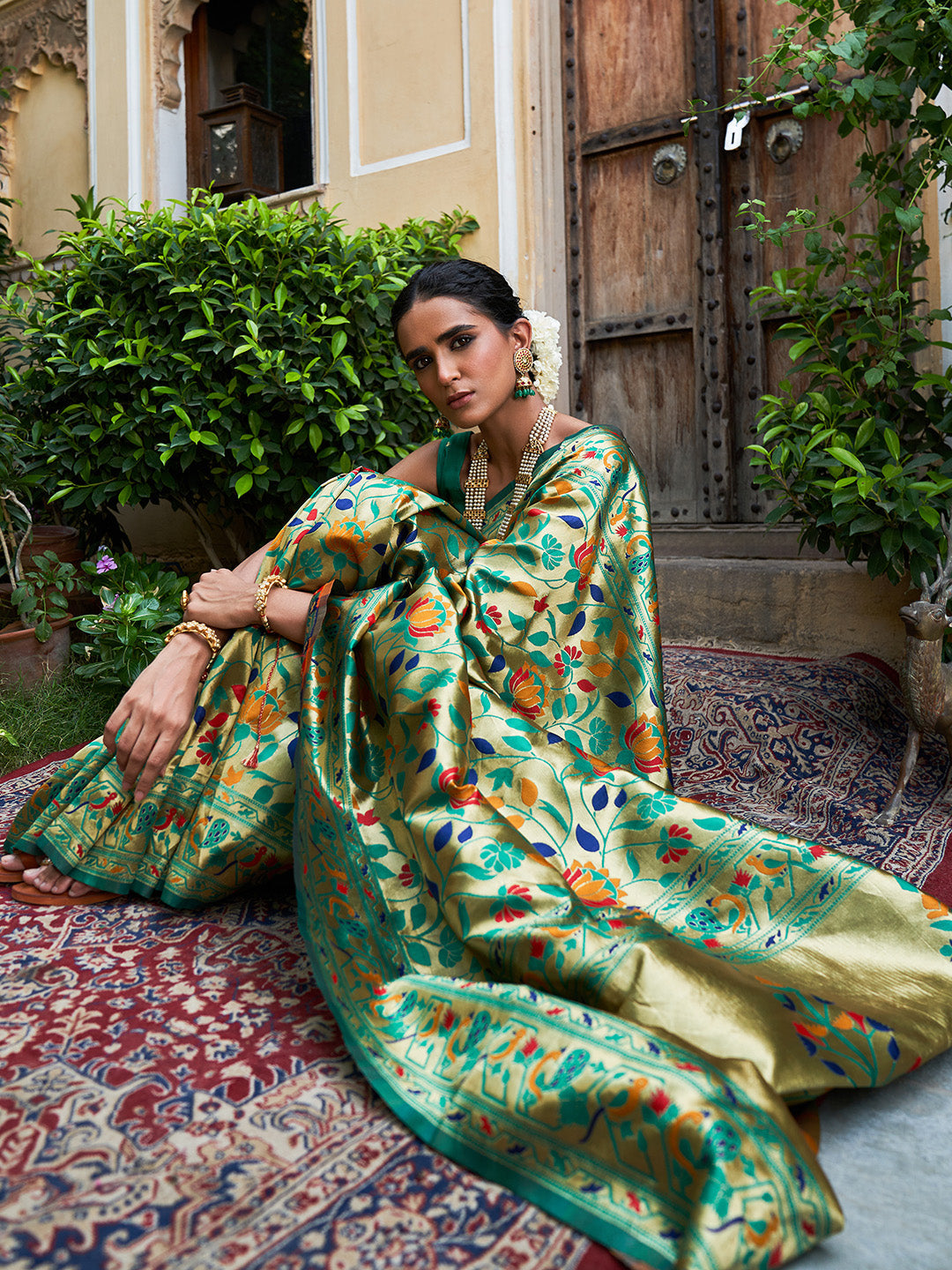 Janasya Green Paithani Silk Woven Bagh Design Paithani Silk Saree | Swadesiicart