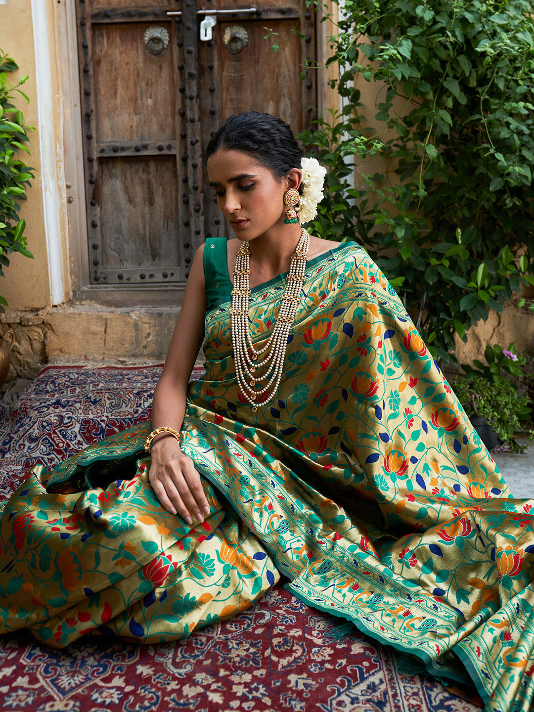 Janasya Green Paithani Silk Woven Bagh Design Paithani Silk Saree | Swadesiicart